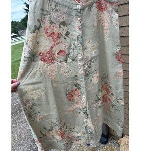 Lauren Ralph Lauren Floral Linen Skirt - Size 14 - Pale Green with Pink Flowers